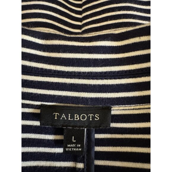 Talbots Suit Jacket Blazer L Large Navy Blue Ivory Stripe Unlined Cotton Blend - Picture 11 of 11